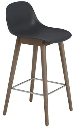 Muuto Fiber Banco com Base de Madeira e Encosto Preto/Castanho Escuro H87,5 cm