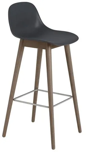 Muuto Fiber Banco com Base de Madeira e Encosto Preto/Castanho Escuro H97,5 cm