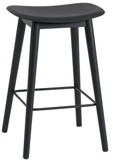 Muuto Fiber Banco com Base de Madeira Preto/Preto H66 cm