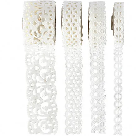 Renda de papel, branca, L: 8-23 mm, 2 m/ 4 unid.