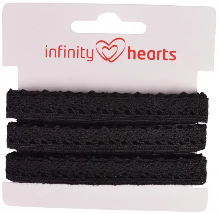 Fita de Renda de Poliéster Infinity Hearts 11mm 11 Preto - 5m