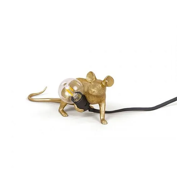 Seletti Mouse Lop Deitado Candeeiro de Mesa Dourado