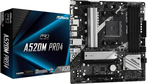 ASRock A520M Pro4 Placa-mãe - AMD A520 - AMD AM4 socket - DDR4 RAM - Micro-ATX