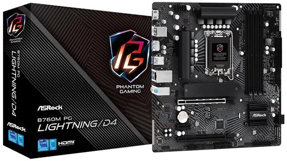 ASRock B760M PG LIGHTNING/D4 Motherboard - Intel B760 - Intel LGA1700 socket - DDR4 RAM - Micro-ATX