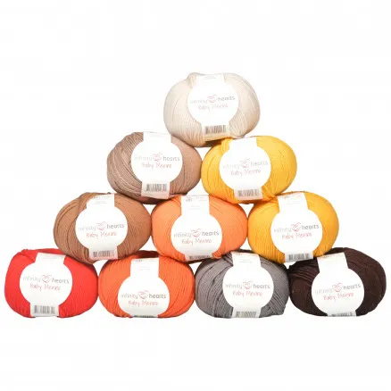 Infinity Hearts Baby Merino Pacote de Fios 13 Tons de Castanho e Laranja - 10 unid - Infinity Hearts Baby Merino Pacote de Fios 13 Tons de Cinzento e Castanho