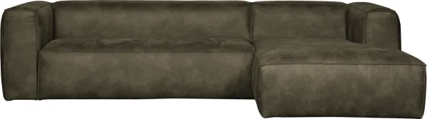 Bean, Sofá de canto virado à direita, verde tropa, H73x175x305 cm, couro