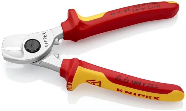 Tesoura de cabos Knipex cromada, aprovada pela VDE 165 mm