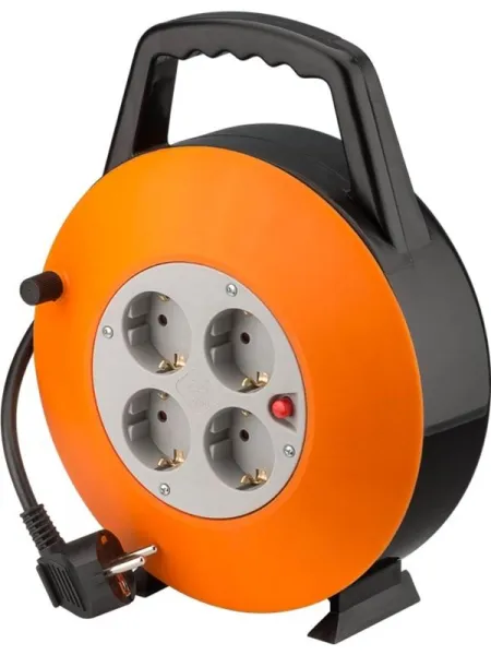 Pro Cable reel 15 m laranja-preto - com 4 tomadas protegidas