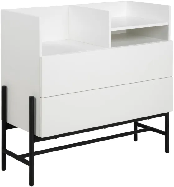 ACT NORDIC Norse cômoda, com 1 prateleira e 2 gavetas - MDF branco e metal preto (95x42,2)