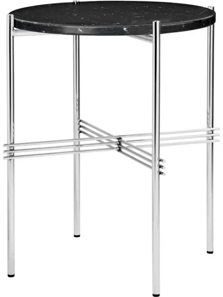 GUBI TS Mesa de Apoio Redonda Ø40 Aço Polido/Mármore Black Marquina