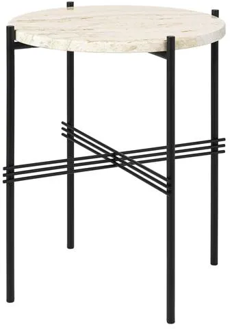 GUBI TS Mesa Lateral Redonda Ø40 Preto/Branco Travertino