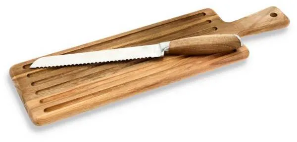 HOLM Tábua de corte com faca de pão - Aço inoxidável/Acácia