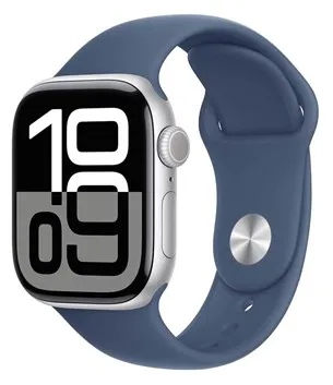 Apple Watch Series 10 GPS 42mm - Caixa de alumínio prateada com bracelete desportiva em ganga - S/M