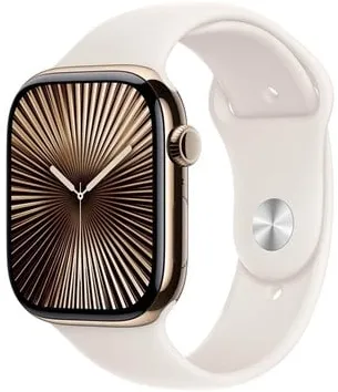 Apple Watch Series 10 GPS + Cellular 46mm - Caixa de titânio dourado com pulseira desportiva Starlight - S/M