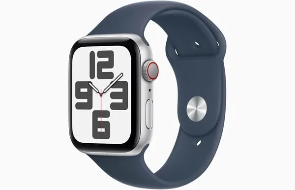Apple Watch SE GPS + Cellular 44mm - Caixa de alumínio prateada com bracelete desportiva azul tempestade - S/M