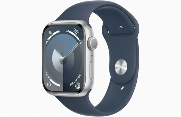 Apple Watch Series 9 GPS 45mm - Caixa de Alumínio Prateada com Pulseira Desportiva Azul Tempestade - M/L