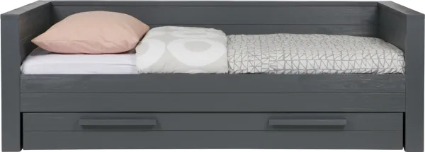 Dennis, sofá-cama, cinzento-escuro, H73x101x219 cm, madeira de pinho