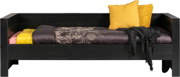 Dennis, sofá-cama, preto, H73x101x219 cm, madeira de pinho