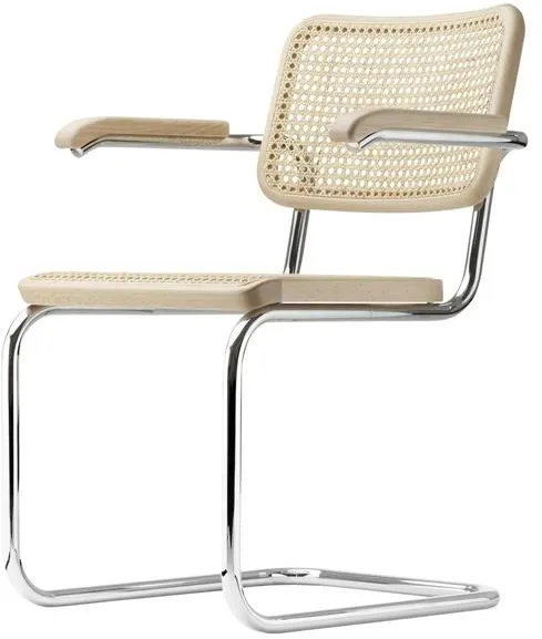 Thonet S 64 V Cadeira de Jantar em Consola com Apoios de Braço Cromado/Faia