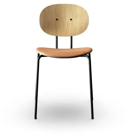 Cadeira de Jantar Sibast Furniture Piet Hein Preta em Carvalho e Pele de Conhaque