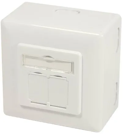 LogiLink NP0124 Cat.6A tomada de parede 2 x RJ45 blindada com caixa traseira branco puro