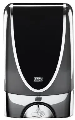 Dispenser Deb Stoko, sem contacto, em plástico preto com borda cromada, 1,2 L