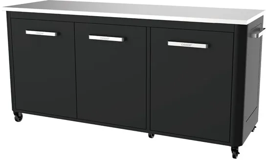 cozze ® mesa de exterior com 3 portas e 6 rodas aço inoxidável/preto/cinzento